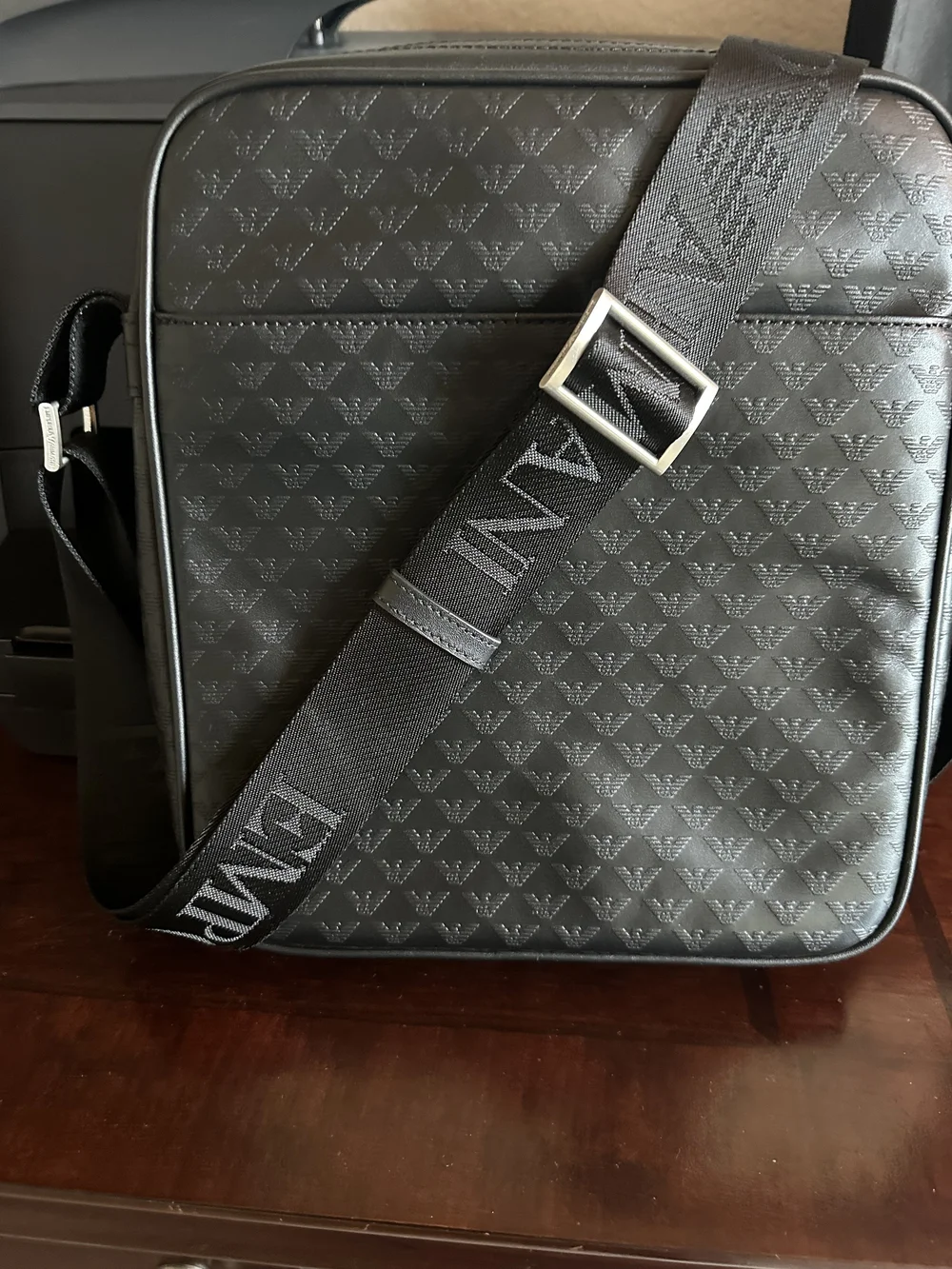 Emperor Armani Signature Leather Messenger Bag
